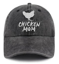 Chicken Mom Hat Black One Size Adjustable Cotton Embroidered Farm Cap