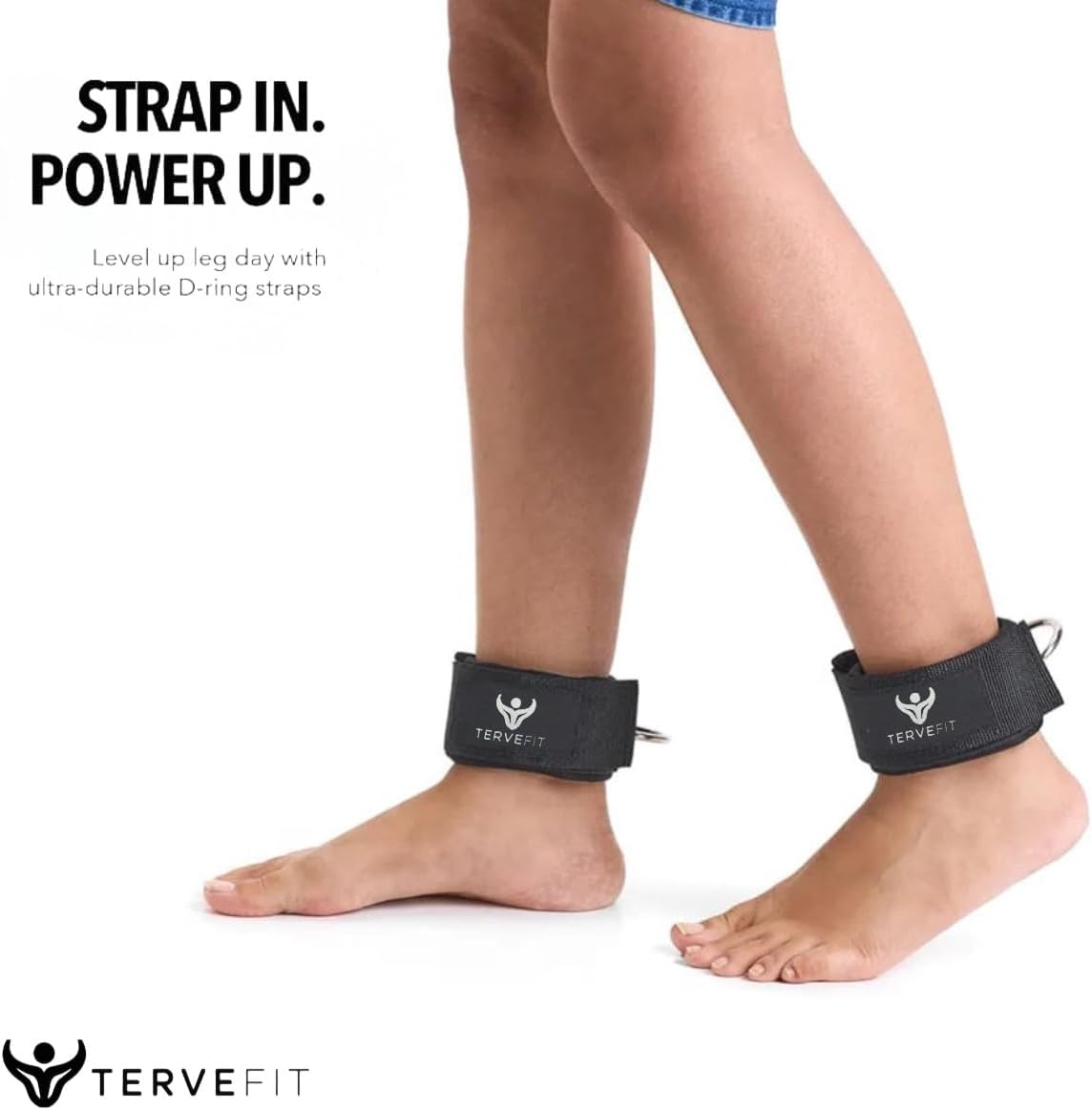 Tervefit Ankle Straps - Neoprene Padded Fitness Cuffs for High Strength Exercises | Black (2 Pack)
