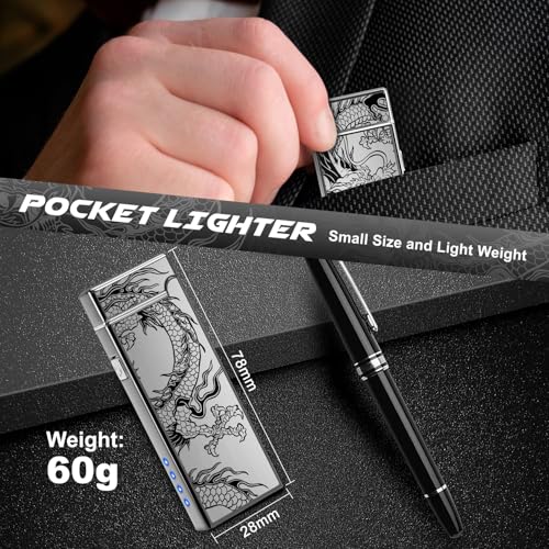 Rechargeable Plasma Lighter with Dragon Design - Black Dragon Pocket Lighter for Men