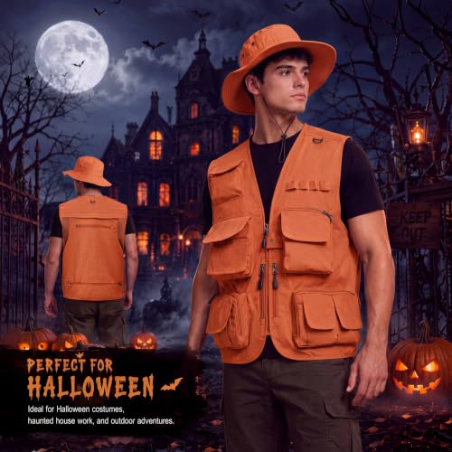 XL Orange Fisherman Vest with Multi Pockets for Outdoor & Hunting