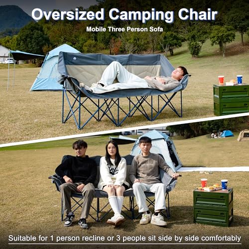 CAMPHILL 3-Person Folding Camping Chair with Thick Padding, Supports 900 lbs