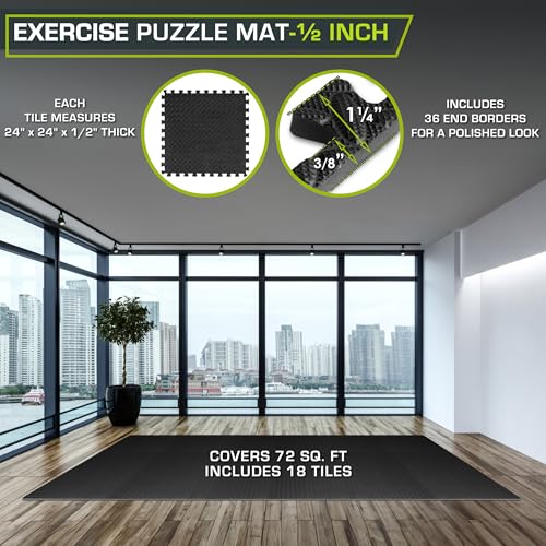 ProsourceFit 18-Pack 1/2-Inch EVA Interlocking Foam Gym Floor Tiles, Black, 72 sq ft