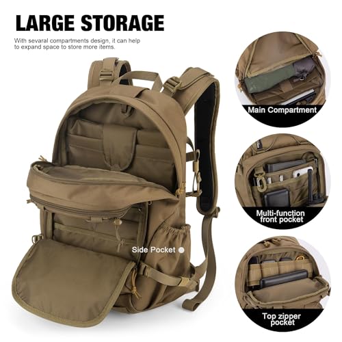 Small Military Tactical Backpack Khaki Cordura 25L with Hydration System & Molle