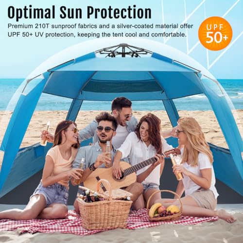 WhiteFang XXL Blue Pop Up Beach Tent Sun Shelter UV Protection Extendable Floor