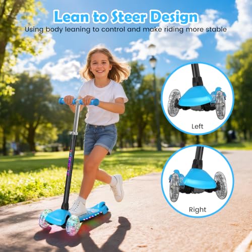 Kids Scooter with Light-Up Deck & 7 Lighting Effects - Blue, Adjustable Height