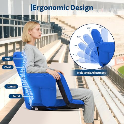 Wide Stadium Bleacher Seat with Back Support & Padded Cushion - Adjustable Reclining Football Chair with Cup Holders & Storage