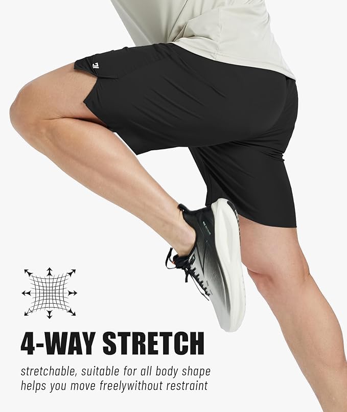 Men's 7 Inch Quick Dry Athletic Running Shorts - Large, Black with 3 Zipper Pockets