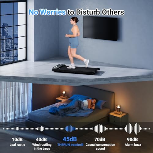 THERUN Black Under Desk Treadmill with 40-Inch Longer Belt, 300LBS Support