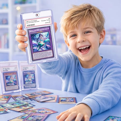 Homthy 100 Pack Magnetic Card Slabs for Trading Cards - Clear Acrylic Protectors with Label Slot, Standard Size Sports & Game Card Holders