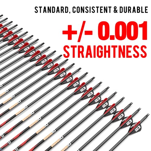 Sanlida Carbon Hunting Arrows 12/24 Pack Olympic-Grade 10 Spine, Straightness 0.001" for Compound & Recurve Bows