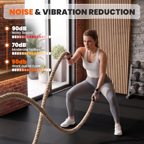 Black Stepwaver 0.56" Thick Rubber Gym Flooring Tiles - 48 Sq Ft Home Workout Mat
