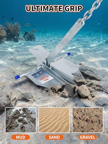 13 LB Fluke Anchor Kit with 100 FT Nylon Rope for 20-32 FT Boats - Heavy-Duty Marine Anchoring