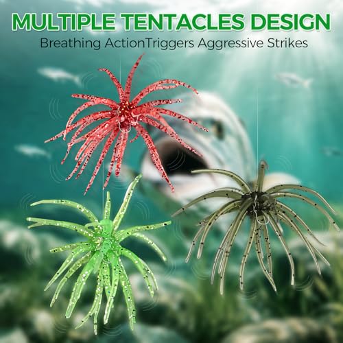 Penicfine Tentacle Fishing Lure Soft Plastic Swim Bait 2.36 Inch - Sea Urchin Design, Slow Sinking, Multiple Tentacles, Bright Colors, 10 Pack