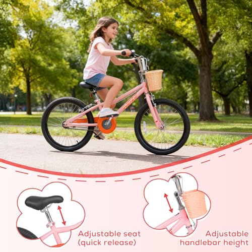 Pink 20 Inch Kids Bike for Girls and Boys - Beginner Bicycle for 6-12 Years