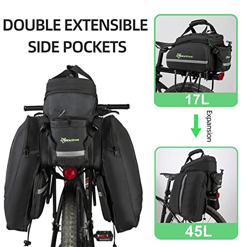 ROCKBROS Waterproof Bike Trunk Bag 17L-45L Rear Rack Storage with Expandable Design, Black/Grey