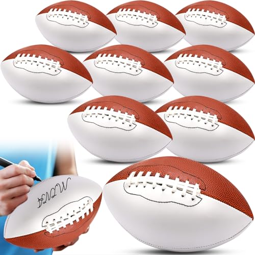 Autograph Football Set - 12 Blank Official Size 8.27in American Footballs with Customization Space - Double Sided, Bulk