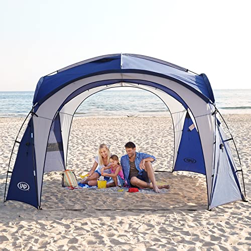 8 x 8 ft Blue Beach Tent with Side Wall Pop-up Canopy UPF50+ Sun Shelter Waterproof