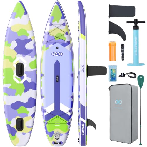 ZLX Inflatable Paddle Board 11'6" x 33" Stable & Fast with Purple Camo Variation