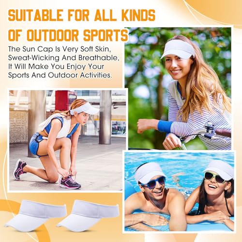 Sun Visor Hats Pack of 36 Adjustable UV Protection Sports Visors - White