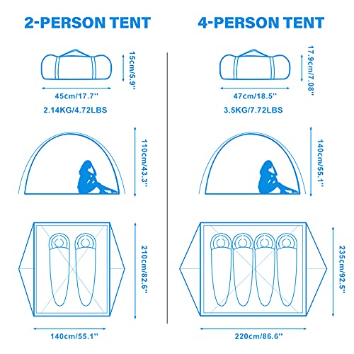 BISINNA 4-Person Blue Camping Tent Waterproof Lightweight Family Tent