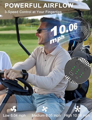 Magnetic Rechargeable Golf Cart Fan with 12000mAh Battery and Carrying Case