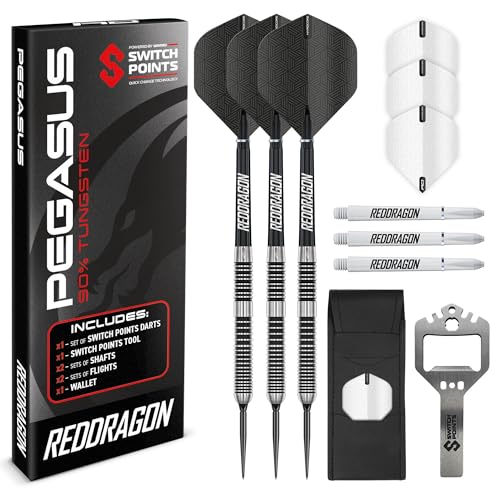 Red Dragon Pegasus Switch Points Darts Set - 23G Black, Tungsten, Professional Steel Tip