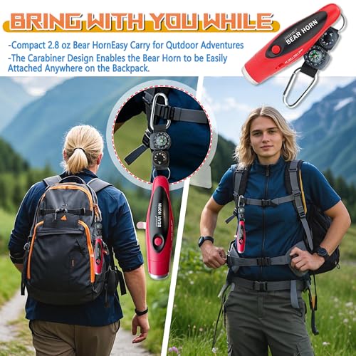 Classic Red Electronic Air Horn for Bear Scare - Hiking Safety Tool with Compass & Thermometer