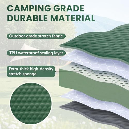 Self Inflating Sleeping Pad with Electric Pump - 4 Inch Ultra Thick Memory Foam Tent Mattress - Green, Single Size