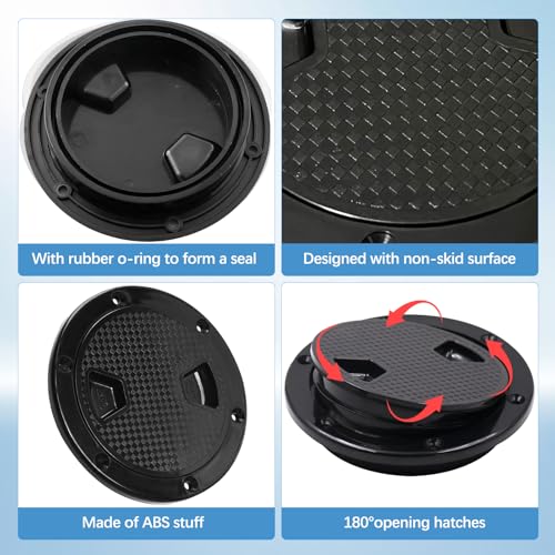 6 Inch Round Inspection Deck Plate Hatch with Detachable Cover - Black