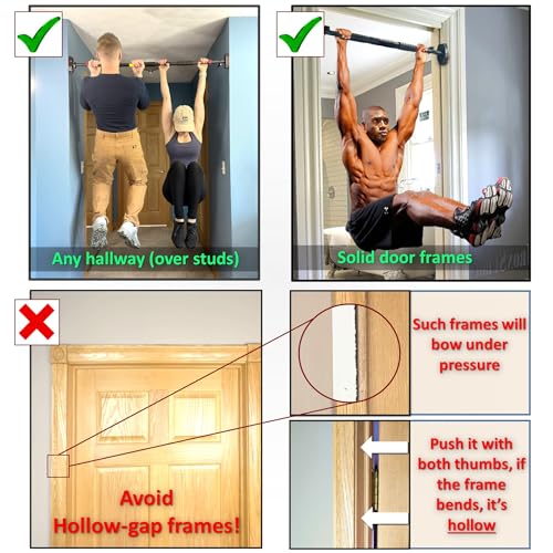 Pull Up Bar for Hallway or Doorway 6-Piece Set with Resistance Bands & Handles - 45-53 Inch Width