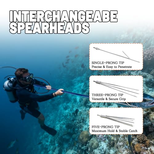 Hawaiian Sling Fishing Spear Set - Fiberglass Pole with 3 Tips, Fish Line Holder, Sharpening Files, Carry Bag – Variation SP-01