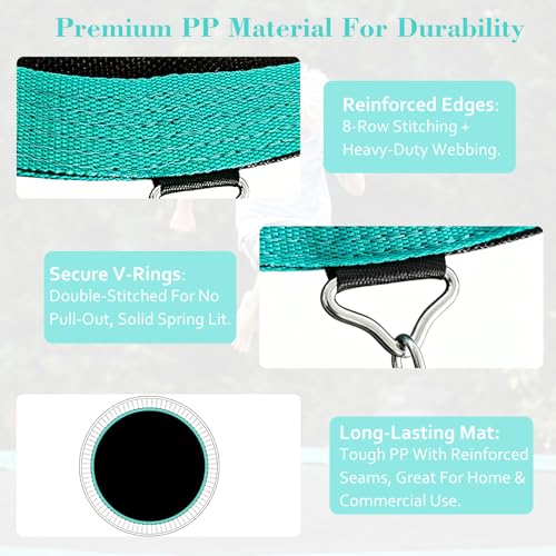 DEIFRE 14FT Trampoline Replacement Mat with 96V-Rings & 8.5-9.0" Springs, UV-Resistant