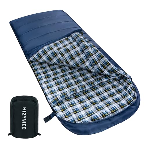 HiZYNICE XXL Cold Weather Sleeping Bag for Adults - Blue, Right Zip