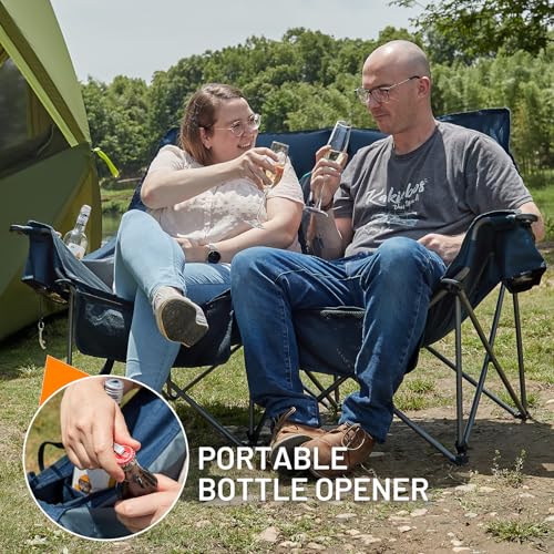 Loveseat Blue Camping Chair - Oversized Double Folding Camp Couch for Outdoor Relaxing