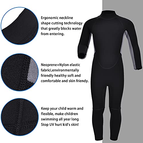 Kids 3mm Neoprene Wetsuit Fullsuit for Girls Boys - Gray, Medium