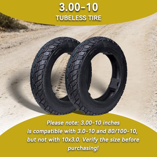 2 Pack 3.00-10 Tubeless Dirt Bike Tires with Valve Stems for Off-Road E-Bikes & Scooters