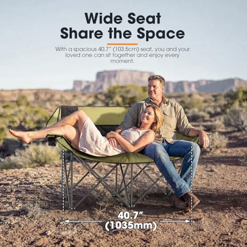 SAN HIMA Green Double Camping Chair 40.7-Inch Padded Folding Loveseat
