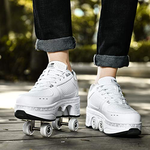 TAILORIA Kids 3.5 White 2-in-1 Roller Skate Shoes with Wheels, Detachable & LED Lights