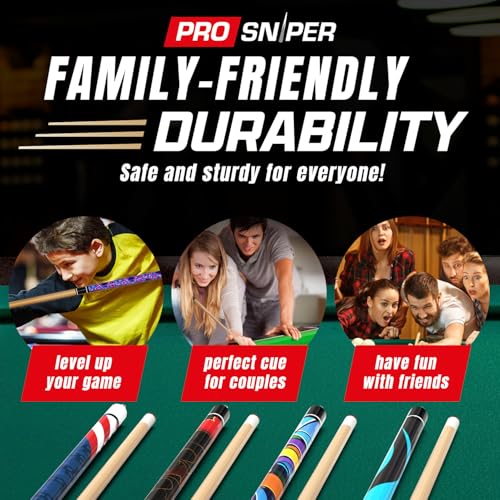 Multicolor 58-Inch Canadian Maple Pool Cue Set of 4 with Low-Deflection Shafts & Chalks - Prosniper Billiard Cues for Home & Bar