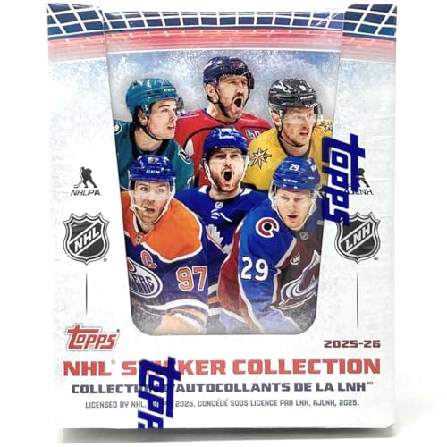 Topps NHL 2025-26 Hockey Sticker Collection Box - 250 Stickers, 50 Packs, Collectible