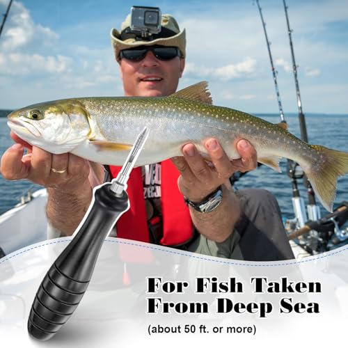 Fish Venting Tool Kit with Black Handle and Stainless Steel Needles for Deep Sea Fish Relief - Saltwater Fishing Accessories