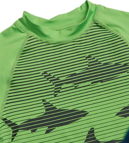 Bright Green Gradient Shark Boys Rash Guard & Swim Trunks Set - UPF 50+ Sun Protection