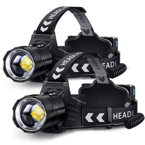 Rechargeable LED Headlamp 99000 Lumens Long Battery Life 95H - 2 Pack White Light