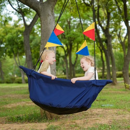 JUNGLE WELL Royal Blue 53'' Eco-Friendly RPET Boat-Shaped Swing for Kids Indoor & Outdoor