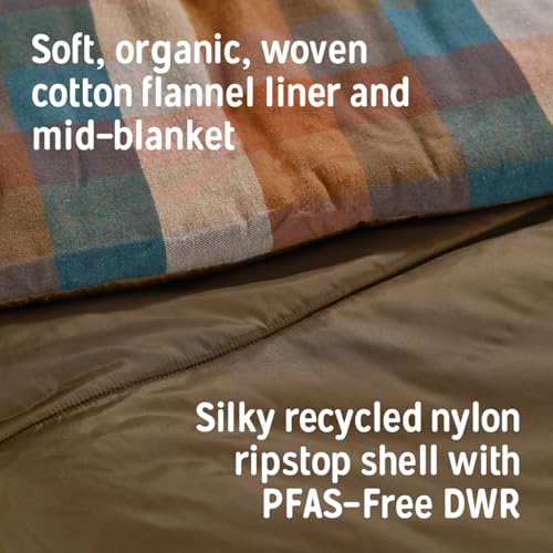 Kelty Wayback 20F Degree Flannel Lined Rectangular Sleeping Bag - Burnt Olive