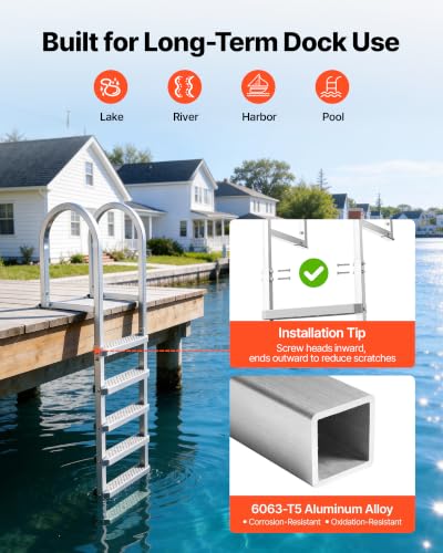 Straight 5 Step Aluminum Dock Ladder for Lake, Pool & Marine Boarding
