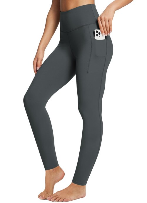 baleaf Leggings with Pockets for Women Tummy Control Workout High Waisted Athletic Ultra Soft 7/14 Gym Yoga Petite Ankle Pants Dark Gray L