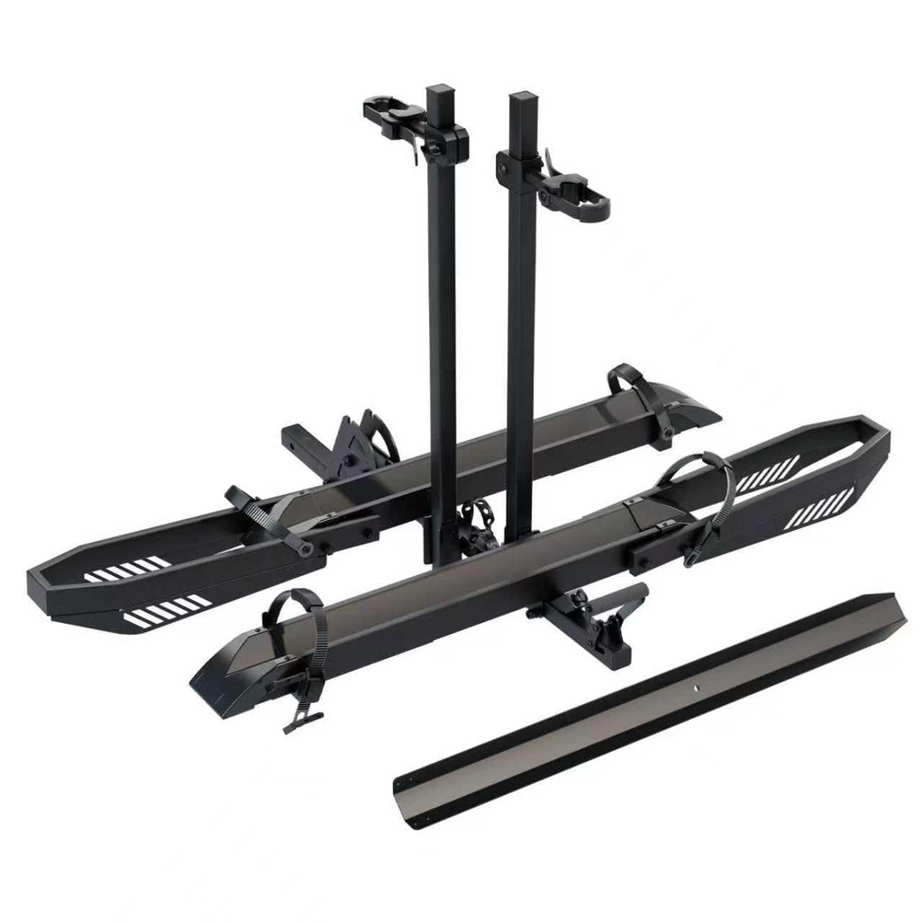 Tekmira Ebike Rack with Ramp, Foldable Bike Rack for Tow Hitch, Heavy Duty Bike Carrier for 2 Fat Tire Bikes with 300LBS Load Capacity - Fits SUV, Truck, Trailer, RV-Gray