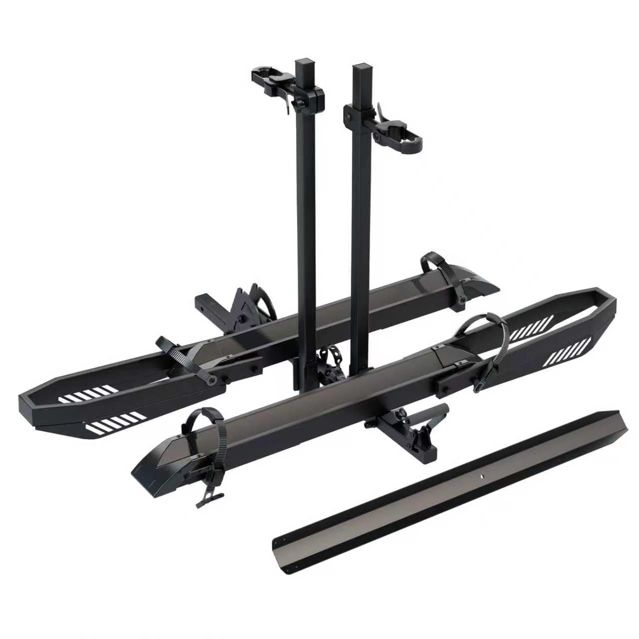 Tekmira Ebike Rack with Ramp, Foldable Bike Rack for Tow Hitch, Heavy Duty Bike Carrier for 2 Fat Tire Bikes with 300LBS Load Capacity - Fits SUV, Truck, Trailer, RV-Gray