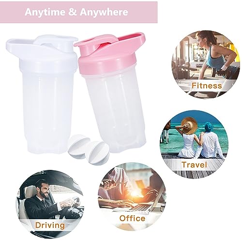 GAISHION White Pink Shaker Bottle Set 10oz Protein Shaker Cups with Whisk Balls